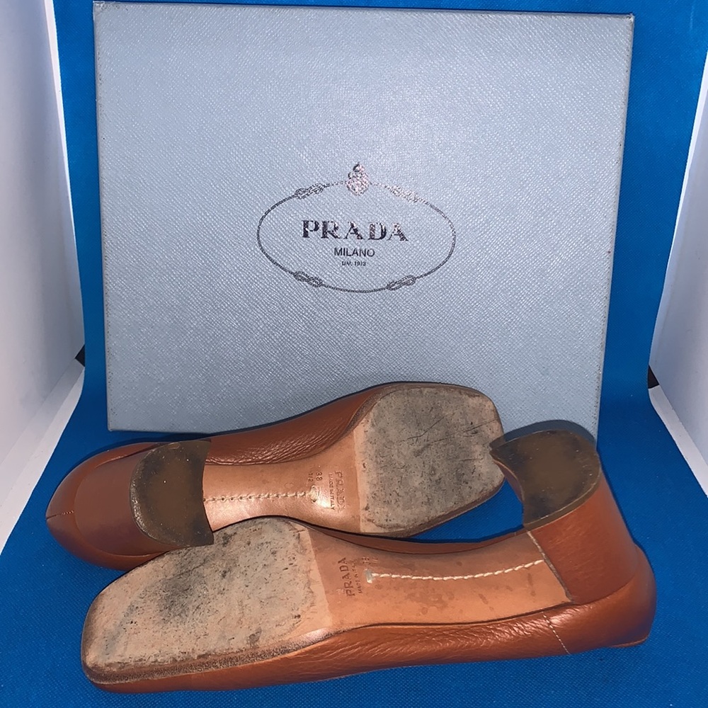 🔥PRADA Brown Leather heels  Women’s shoes 38 1/2 - Picture 6 of 8
